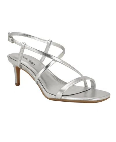 Calvin Klein Women's Ishaya Strappy Low Stiletto Sandals In Silver