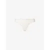 CALVIN KLEIN CALVIN KLEIN WOMEN'S IVORY COMFORT MID-RISE LACE-EMBROIDERED STRETCH-LACE THONG