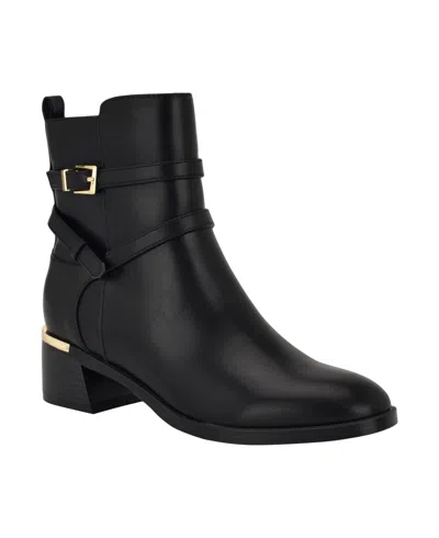 Calvin Klein Women's Jasen Block Heel Almond Toe Dress Booties In Black Suede