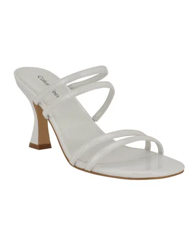 Calvin Klein Women's Jayla Strappy Tapered Heel Sandals In White Patent