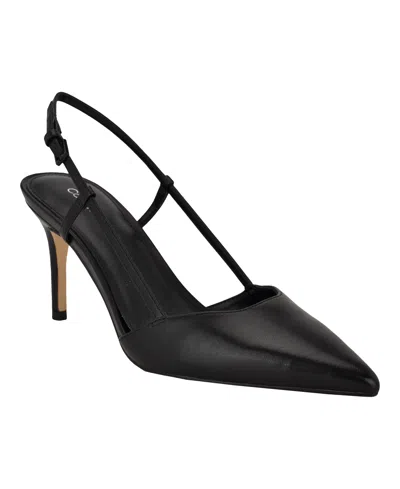 Calvin Klein Women's Jesa Pointy Toe Dress Slingback Pumps In Black Leather