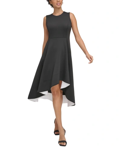 Calvin Klein Women's Jewel-neck High-low-hem Dress In Black White