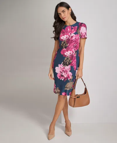 Calvin Klein Women's Jewel-neck Short-sleeve Sheath Dress In Indigo Multi