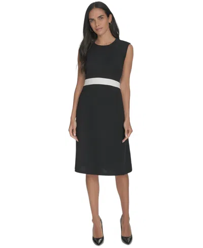 Calvin Klein Women's Jewel-neck Sleeveless A-line Dress In Black White