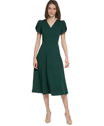 Calvin Klein Women's Jewel-neck Tulip-sleeve Dress In Cypress