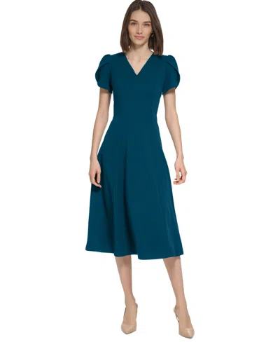 Calvin Klein Women's Jewel-neck Tulip-sleeve Dress In Meadow