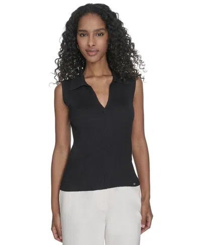 Calvin Klein Women's Johnny-collar Sleeveless Sweater In Navy