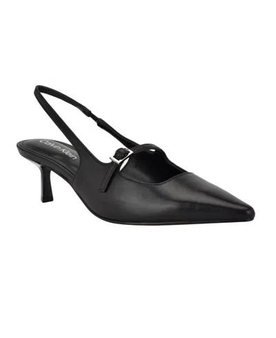 Calvin Klein Women's Kallien Pointy Toe Slingback Dress Pumps In Black Leather