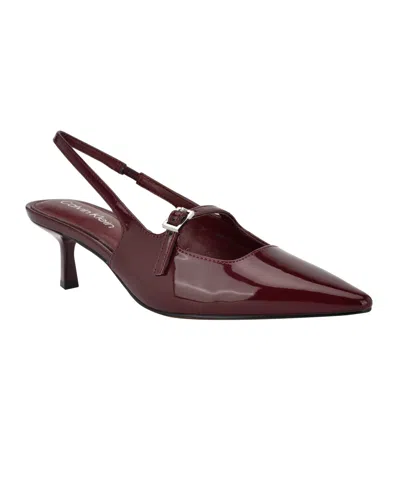 Calvin Klein Women's Kallien Pointy Toe Slingback Dress Pumps In Dark Red Patent