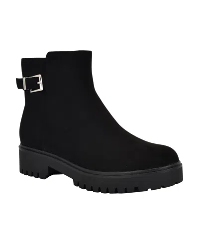 Calvin Klein Women's Kalonie Almond Toe Lug-sole Casual Booties In Black Leather