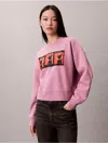 Calvin Klein Women's Kate Moss Fleece Graphic Cropped Sweatshirt In Pink