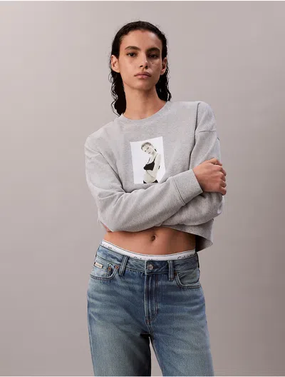 Calvin Klein Women's Kate Moss Terry Graphic Relaxed Sweatshirt In Gray