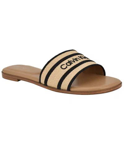 Calvin Klein Women's Kendell Slip-on Flat Casual Sandals In Natural,black