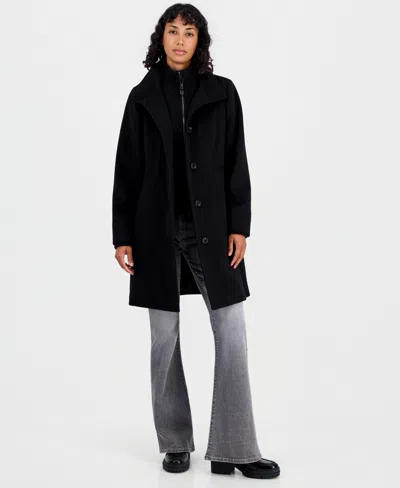 Calvin Klein Women's Knit Bibbed Walker Coat In Black