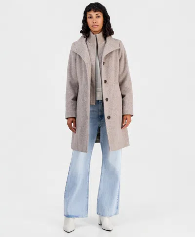 Calvin Klein Women's Knit Bibbed Walker Coat In Herringbone