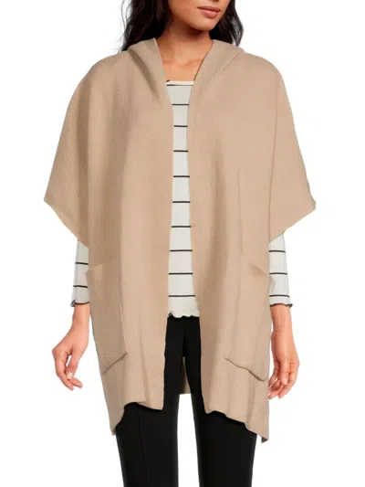 Calvin Klein Women's Knit Hooded Ruana In Heather Beige