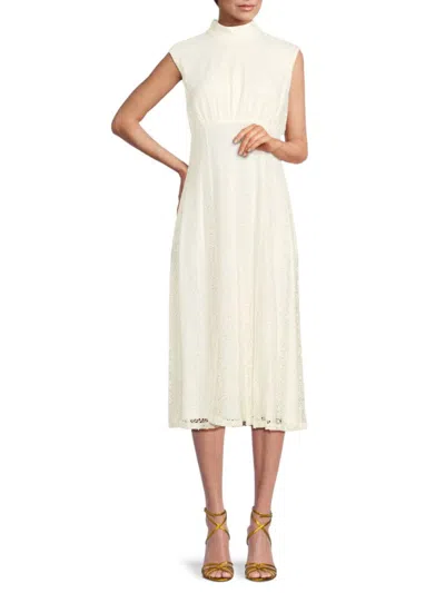 Calvin Klein Women's Lace Mockneck A Line Midi Dress In Cream