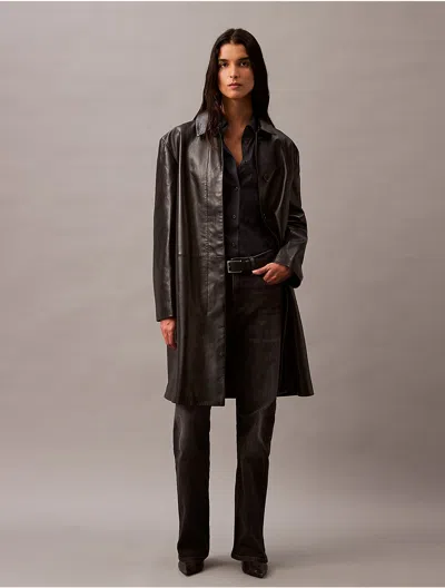 Calvin Klein Women's Lamb Leather Car Coat In Black