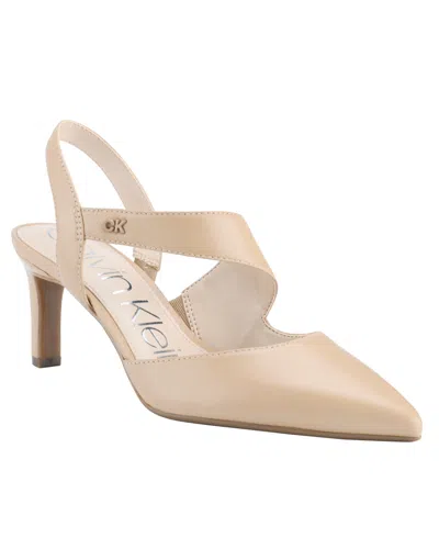 Calvin Klein Women's Larin Pointed Toe Slingback Asymmetrical Strap Pumps In Medium Natural Leather