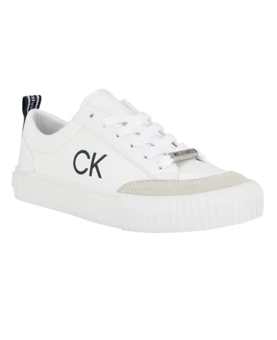 Calvin Klein Women's Lariss Round Toe Lace-up Casual Sneakers In White Multi - Manmade And Suede