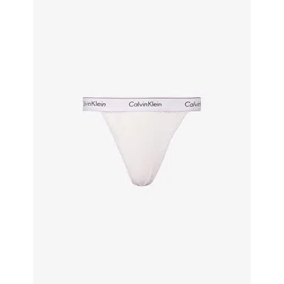 Calvin Klein Womens Lavender Blue Modern Branded-waistband Mid-rise Stretch-lace Thong