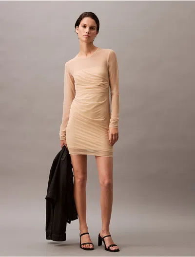 Calvin Klein Women's Layered Mesh Mini Dress In Warm Sand
