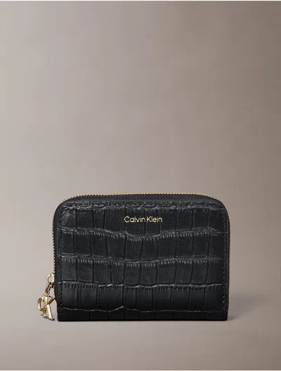 Calvin Klein Women's Leather Crocodile Print Zip Wallet In Brown