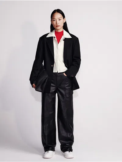 Calvin Klein Women's Leather Wide Leg Cargo Pants In Black