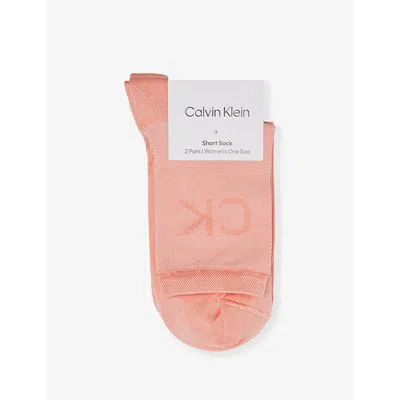 Calvin Klein Womens Light Pink Brand-print Mid-calf Pack Of Two Stretch-woven Socks