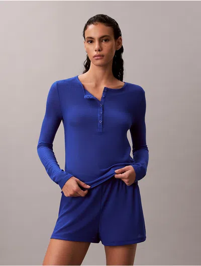 Calvin Klein Women's Lightweight Waffle Henley T-shirt In Blue
