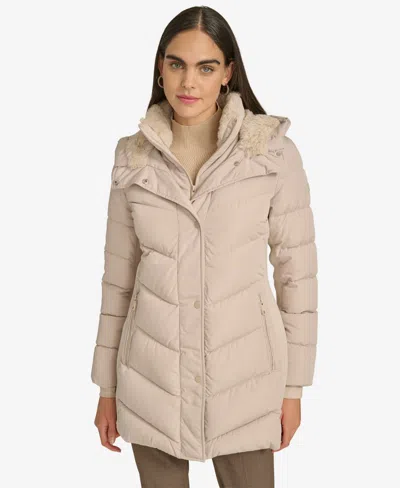Calvin Klein Women's Lined Hooded Puffer Coat In Brown