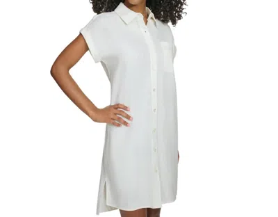Calvin Klein Women Linen Blend Button Front Midi Shirt Dress In Off White Cream