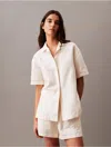 Calvin Klein Women's Linen Blend Camp Button-down Shirt In Antique White
