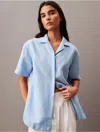 Calvin Klein Women's Linen Blend Camp Button-down Shirt In Blue Bell