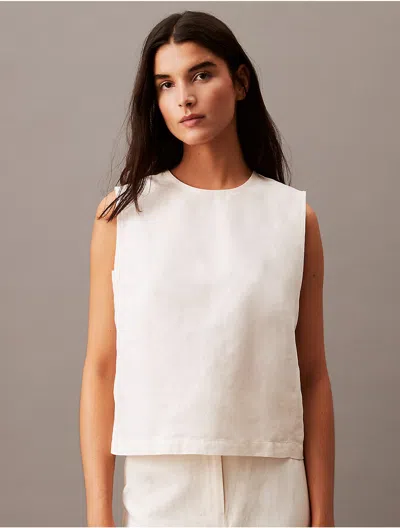 Calvin Klein Women's Linen Blend Casual Top In White