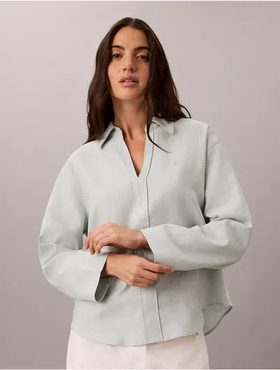 Calvin Klein Women's Linen Blend Classic Shirt In Green