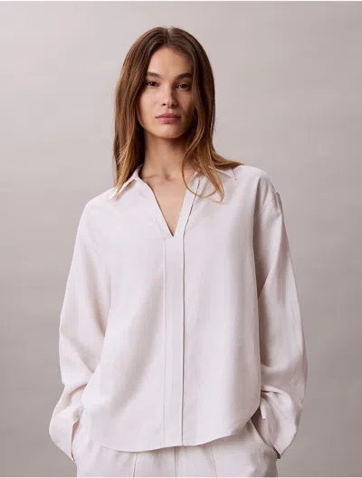Calvin Klein Women's Linen Blend Classic Shirt In White