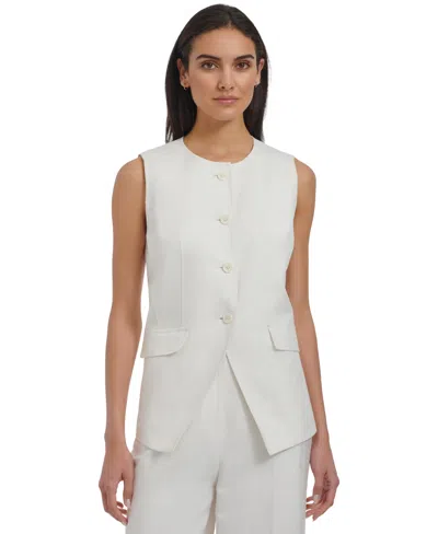 Calvin Klein Women's Linen-blend Collarless Vest In Cream