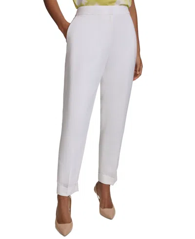 Calvin Klein Women's Linen-blend Cuffed Ankle Pants In White
