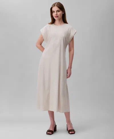 Calvin Klein Women's Linen-blend Dolman-sleeve Midi Dress In Tofu