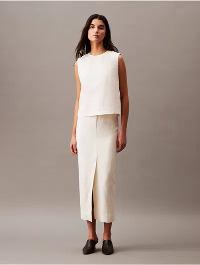 CALVIN KLEIN WOMEN'S LINEN BLEND MIDI SKIRT