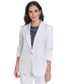Calvin Klein Petite Ruched-sleeve Linen-blend Blazer