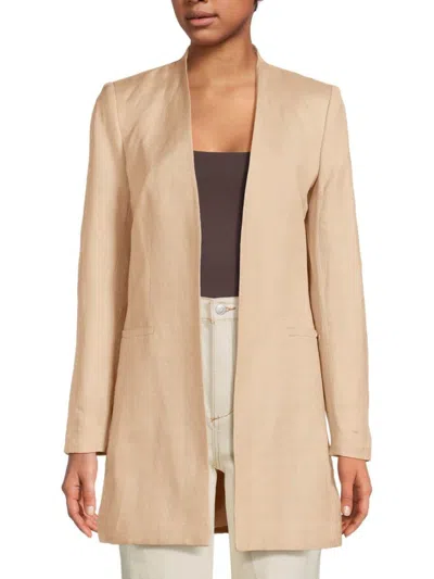 Calvin Klein Women's Linen Blend Open Front Jacket In Nomad