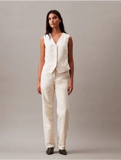 Calvin Klein Women's Linen Blend Pants In Antique White