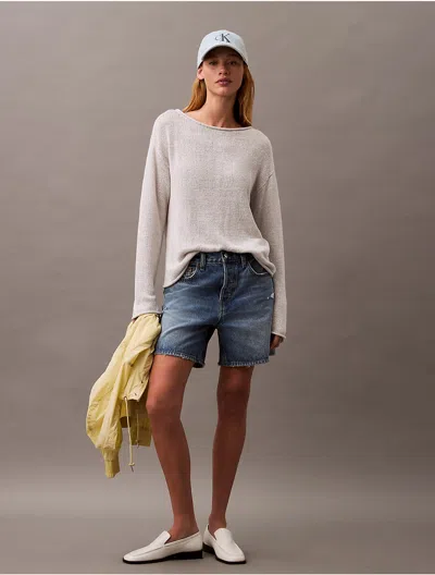 Calvin Klein Women's Linen Blend Relaxed Sweater In Lunar Rock