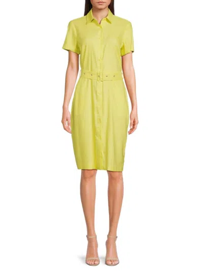 Calvin Klein Women's Linen Blend Shirtdress In Pear