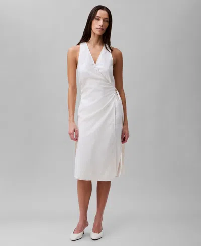 Calvin Klein Women's Linen-blend Sleeveless Wrap Dress In Antique White