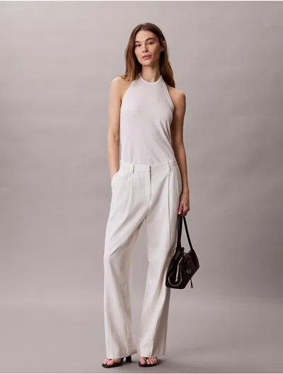 Calvin Klein Women's Linen Blend Tailored Wide Leg Pants In Gray
