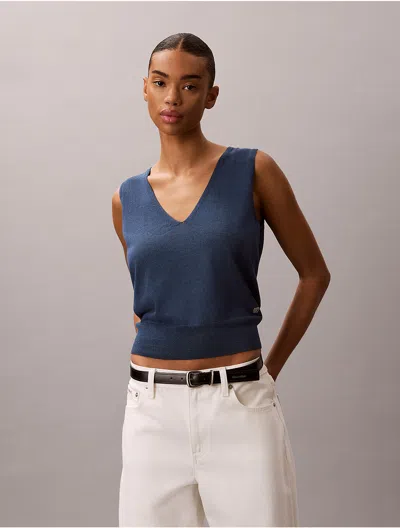 Calvin Klein Women's Linen Blend Tank Top In Blue