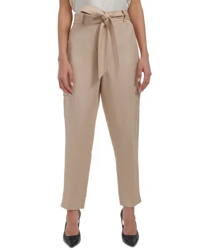 Calvin Klein Women's Linen-blend Tie Waist Pants In Latte